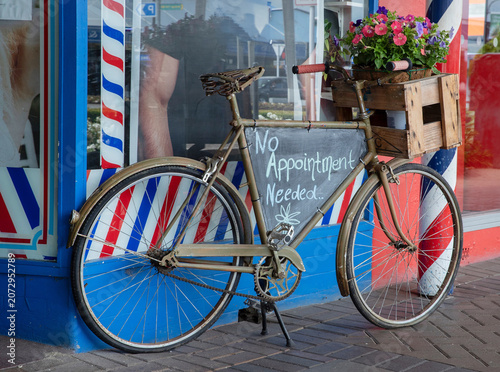 Bicylce with sign: no appointment. needed at Barbershop in Matamata New Zealand