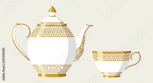 Vintage Style Tea Shop Logo Design with Teapot and Cup Illustration