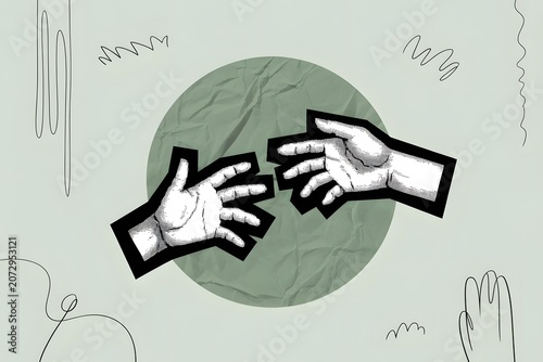 Two Hands Reaching Toward Each Other in Modern Graphic Illustration
