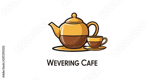 Wevering Cafe Logo Design with Teapot and Cup Illustration