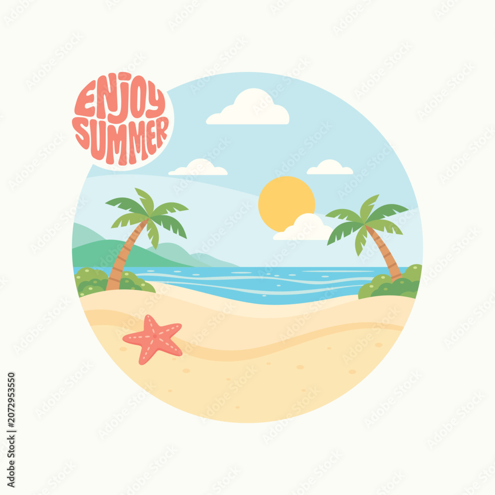 Fototapeta premium Enjoy Summer Flat Beach Background Vector