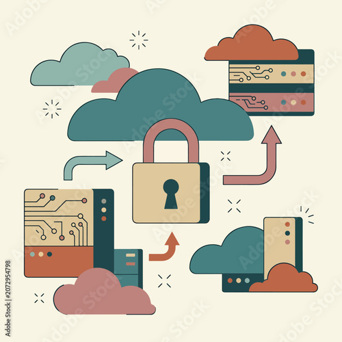 Cloud computing security padlock protection.