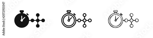 Konstfotografi Stopwatch and molecular structure icons: time, science, solid, outline, sketch