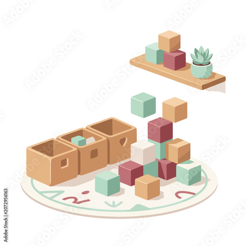 Colorful Blocks and Wooden Storage Boxes.