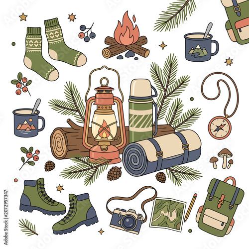 Camping gear and accessories illustration 1.