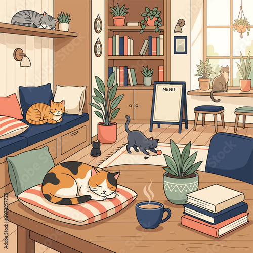 Cats Sleeping on Furniture and Table.