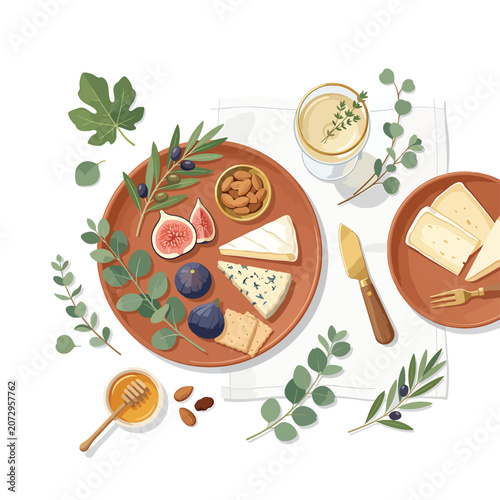 Cheese plate with figs and honey.