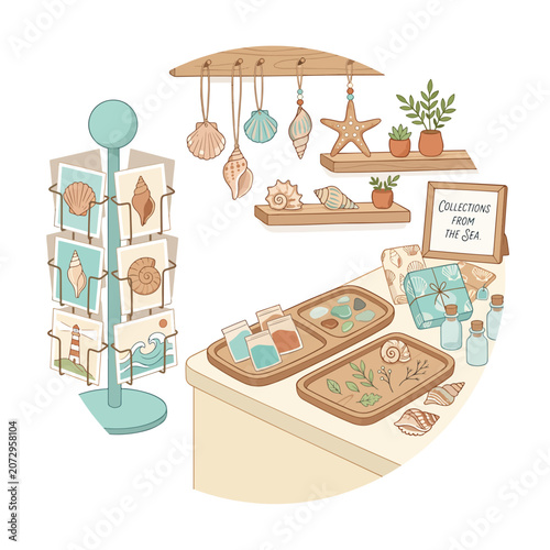 Colorful beach themed gift shop display.