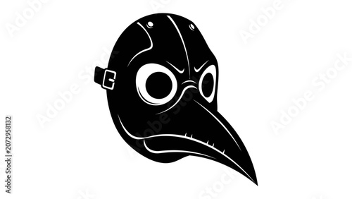 Foto Plague Doctor Mask: A hauntingly iconic plague doctor mask, rendered in stark black and white, evokes historical medical practices and the fear of contagion