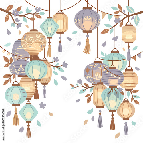 Colorful Hanging Lanterns Decoration Ornaments.
