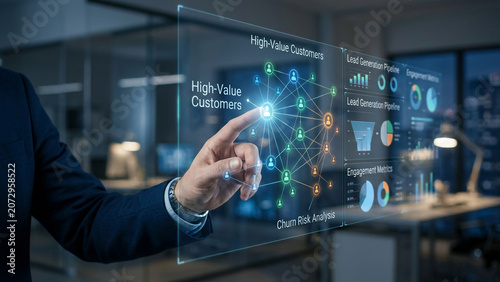 Business executive interacting with digital high-value customer analytics