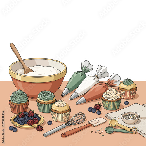Colorful cupcakes with frosting and berries 1.
