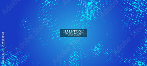 Tableau sur toile Dynamic blue and cyan halftone texture with circular dot formations, abstract gradient background, modern vector style