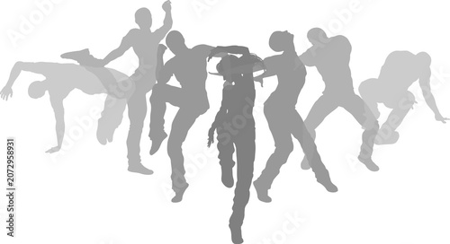 Street dancers dancing silh...