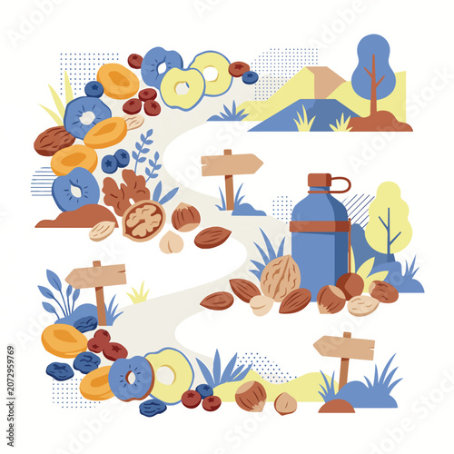 Colorful illustration of food and drink.