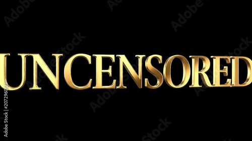 Cinematic golden 3d uncensored text rotating on black background