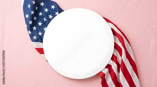 American flag background with white circle for text or design