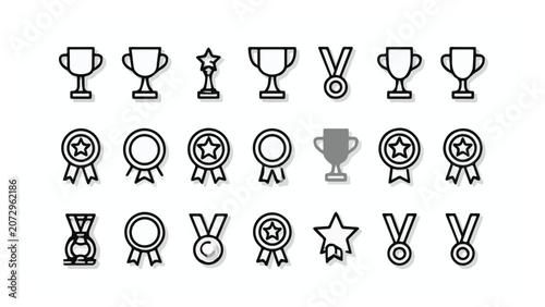 Collection of Award Medals and Trophies in Various Designs.