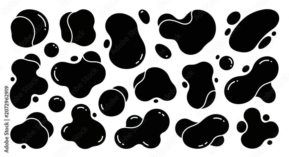 Fototapeta premium Abstract Black Ink Splatters, Droplets, and Blobs on White Background