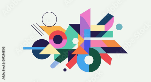 Abstract Geometric Shapes Collage, Modern Art, Colorful Design Elements