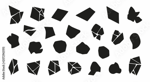 Abstract Geometric Shapes, Broken Fragments, Minimalist Black Icons