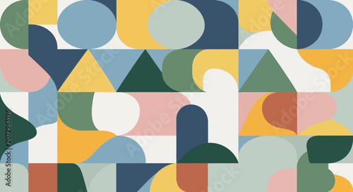 Abstract Geometric Pattern with Pastel Shapes and Vibrant Colors