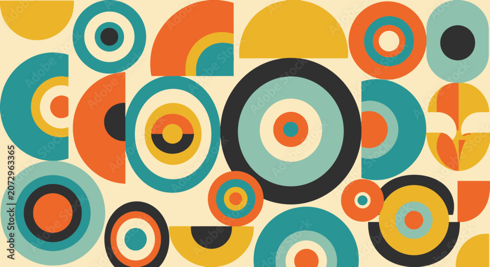 Fototapeta premium Retro Geometric Pattern Background with Circles and Abstract Shapes