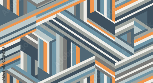 Geometric Pattern Abstract Background - Blue, Gray, Orange Stripes