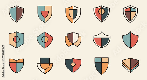 Heraldic Shields Collection: Vector Icons with Retro Color Palette