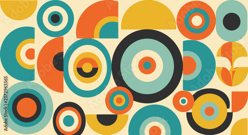 Retro Geometric Pattern Background with Circles and Abstract Shapes