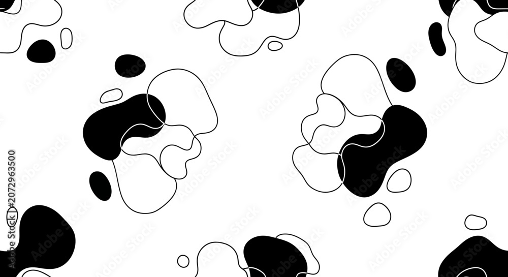 Fototapeta premium Abstract black and white organic shapes seamless pattern vector