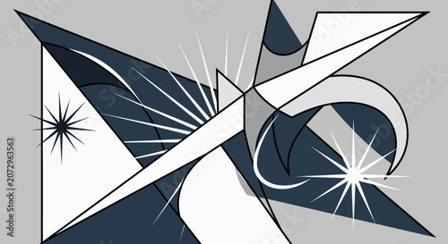 Abstract Geometric Shapes Dynamic Composition in Blue, Gray, White