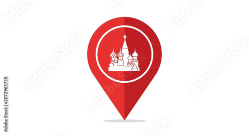 Red Map Marker Icon with Saint Basil's Cathedral Silhouette