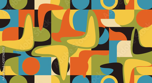 Retro Mid-Century Modern Geometric Shapes Pattern