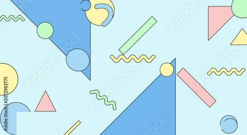 Retro Memphis Design Pattern with Geometric Shapes and Pastel Colors