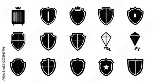 Shield Icons Collection: Protection, Security, Emblem, Crest, Logo Symbols