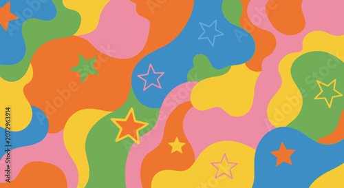 Retro Wavy Pattern with Stars - Colorful Abstract Graphic Background