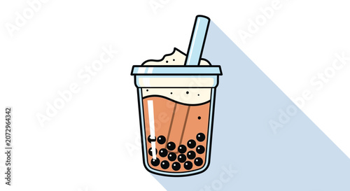 Bubble Tea Drink with Straw and Toppings Icon