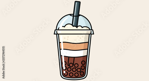 Pixel Art Bubble Tea Drink with Straw and Froth