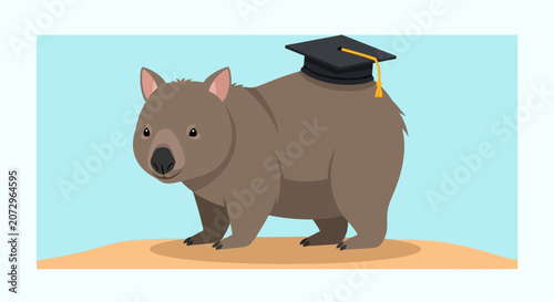 Wombat wearing graduation cap for education concept