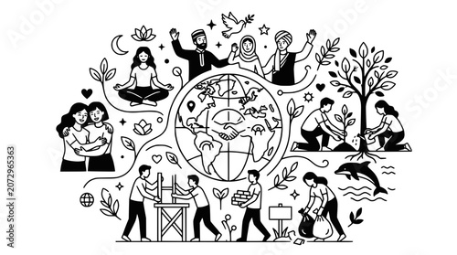 Canvas Print Diverse People Unite for Global Harmony, Environment, and Community