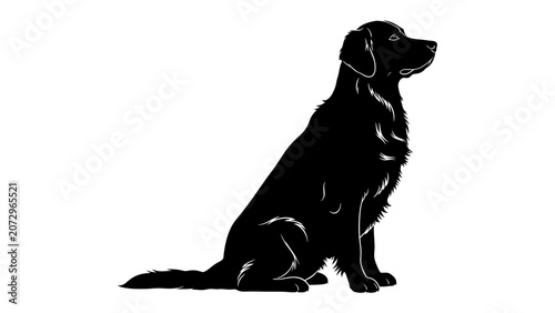 Black Retriever Silhouette: A striking black silhouette of a retriever dog sits attentively, its form cleanly defined against a white background.