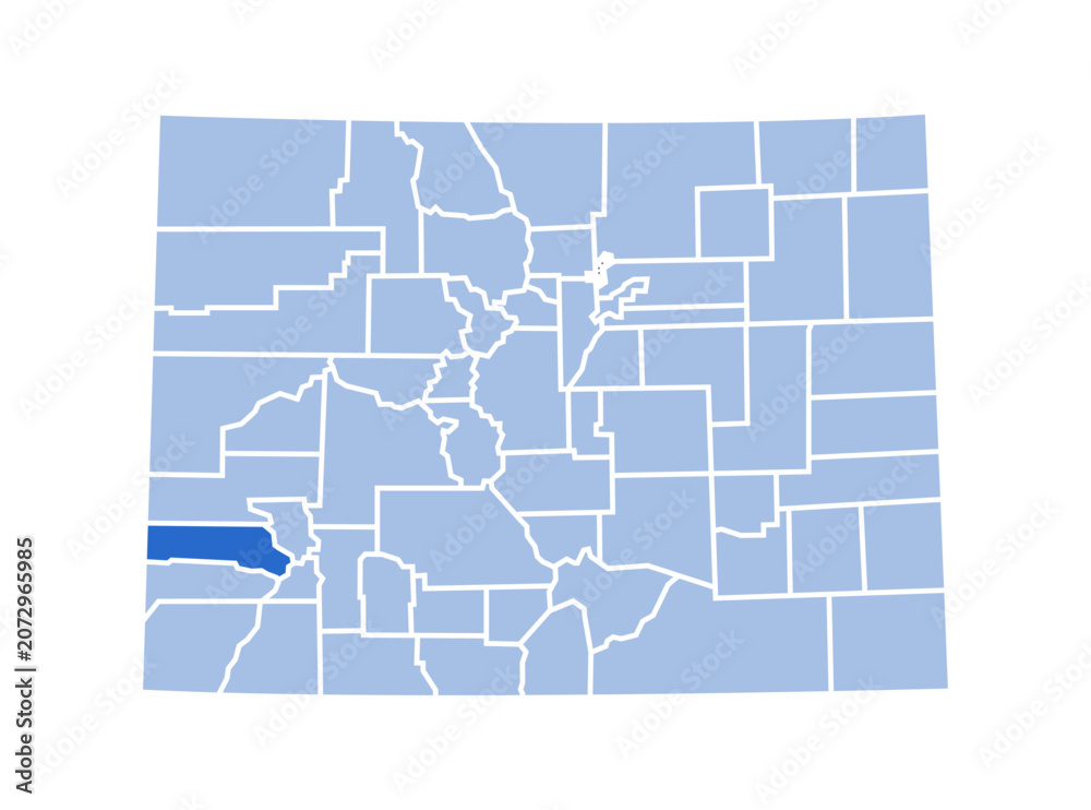 Fototapeta premium San Miguel County highlighted in blue on Colorado state map with blue theme