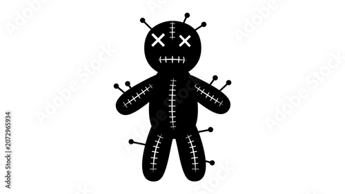 Photos Voodoo Doll Silhouette: A stark black silhouette of a voodoo doll, adorned with pins and stitched features, stands as a symbol of dark magic and ritualistic practice
