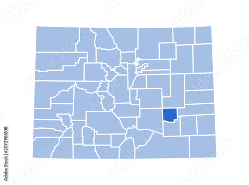 Obraz na płótnie Crowley County highlighted in blue on Colorado state map with blue theme
