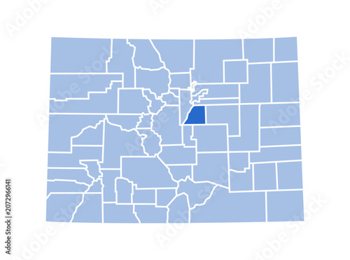 Douglas County highlighted in blue on Colorado state map with blue theme