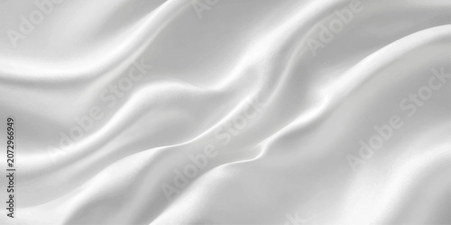 Konstfotografi White silk satin fabric background with smooth flowing waves, elegant luxury tex