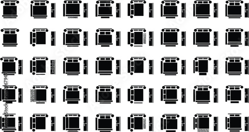 Foto Bedroom furniture floor plan layout icons, top view double beds, wardrobes, closets, nightstand sets, black vector graphic silhouette design symbols
