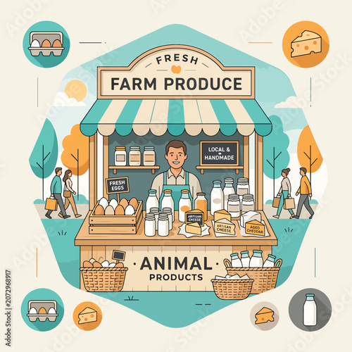 Fresh Farm Produce Stand Illustration.
