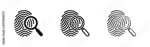 Photos Fingerprint identification with magnifying glass icon set